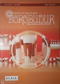 JURNAL KONSERVASI CAGAR BUDAYA BOROBUDUR VOL.13/NO.1/JUN-2019 : PENGGUNAAN MENTHOL UNTUK BAHAN KONSOLIDAN CAGAR BUDAYA ARANG : BAHAN KONSERVASI TRADISIONAL MENURUT TINJAUAN NASKAH KUNO KA GA NGA : KONDISI SALURAN DRAINASE CANDI BOROBUDUR DAN KONSEP PENANGANANNYA : NILAI PENTING ATAP KUBAH DAN DENAH OKTAGONAL PADA GEREJA BLENDUK : ANALISIS NILAI PENTING SITUS-SITUS DI KAWASAN CAGAR BUDAYA BOROBUDUR Image of JURNAL KONSERVASI CAGAR BUDAYA BOROBUDUR VOL.13/NO.1/JUN-2019 : PENGGUNAAN MENTHOL UNTUK BAHAN KONSOLIDAN CAGAR BUDAYA ARANG : BAHAN KONSERVASI TRADISIONAL MENURUT TINJAUAN NASKAH KUNO KA GA NGA : KONDISI SALURAN DRAINASE CANDI BOROBUDUR DAN KONSEP PENANGANANNYA : NILAI PENTING ATAP KUBAH DAN DENAH OKTAGONAL PADA GEREJA BLENDUK : ANALISIS NILAI PENTING SITUS-SITUS DI KAWASAN CAGAR BUDAYA BOROBUDUR